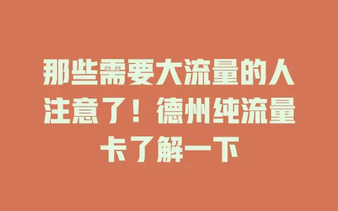 那些需要大流量的人注意了！德州纯流量卡了解一下