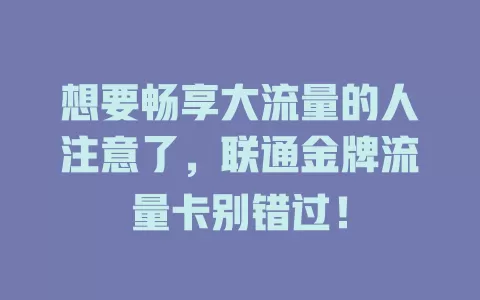 想要畅享大流量的人注意了，联通金牌流量卡别错过！