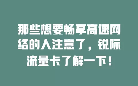 那些想要畅享高速网络的人注意了，锐际流量卡了解一下！