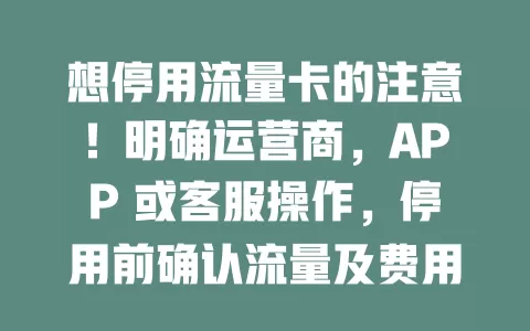 想停用流量卡的注意！明确运营商，APP 或客服操作，停用前确认流量及费用，谨慎设置防麻烦