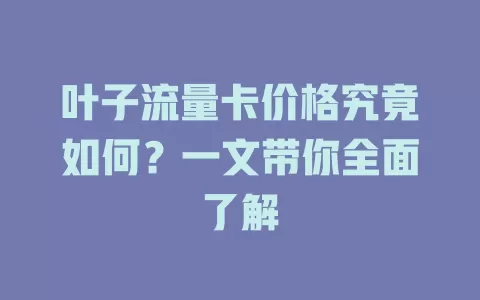 叶子流量卡价格究竟如何？一文带你全面了解
