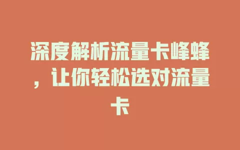 深度解析流量卡峰蜂，让你轻松选对流量卡