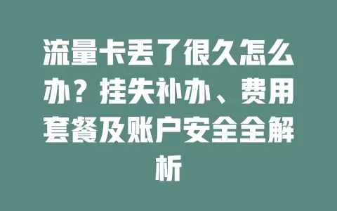 流量卡丢了很久怎么办？挂失补办、费用套餐及账户安全全解析
