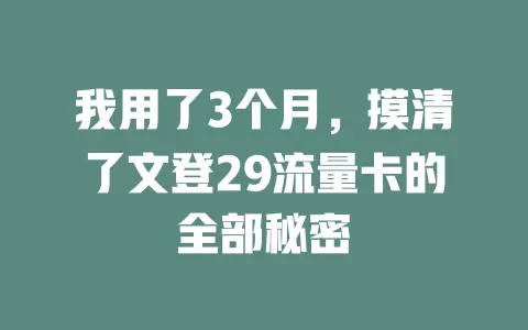 我用了3个月，摸清了文登29流量卡的全部秘密