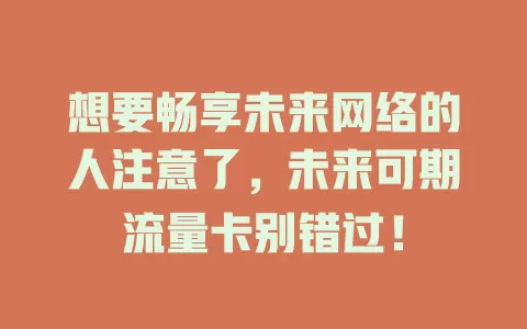 想要畅享未来网络的人注意了，未来可期流量卡别错过！
