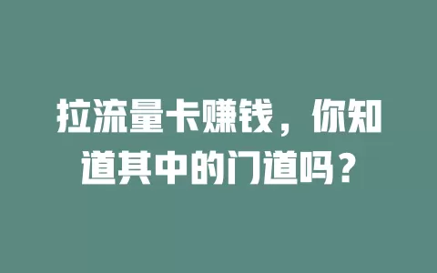 拉流量卡赚钱，你知道其中的门道吗？