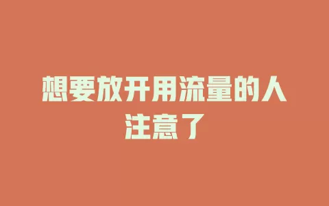 想要放开用流量的人注意了