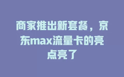 商家推出新套餐，京东max流量卡的亮点亮了