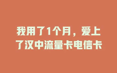 我用了1个月，爱上了汉中流量卡电信卡