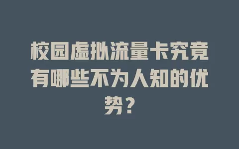 校园虚拟流量卡究竟有哪些不为人知的优势？