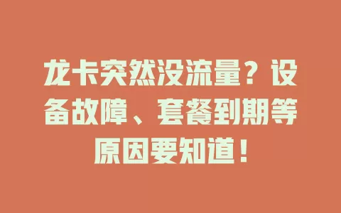龙卡突然没流量？设备故障、套餐到期等原因要知道！