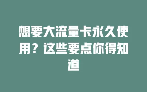 想要大流量卡永久使用？这些要点你得知道
