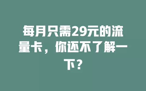 每月只需29元的流量卡，你还不了解一下？