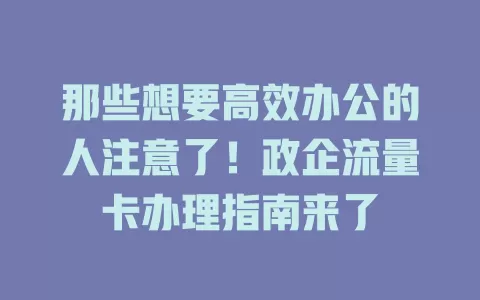 那些想要高效办公的人注意了！政企流量卡办理指南来了