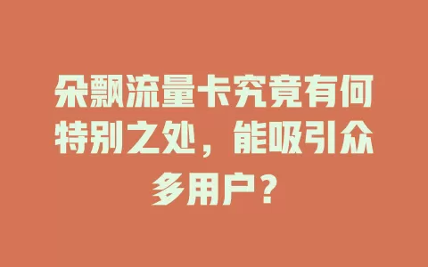 朵飘流量卡究竟有何特别之处，能吸引众多用户？