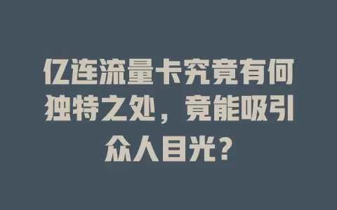 亿连流量卡究竟有何独特之处，竟能吸引众人目光？