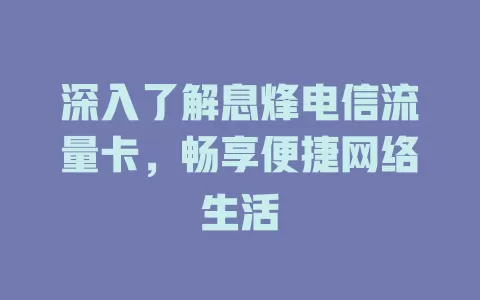 深入了解息烽电信流量卡，畅享便捷网络生活