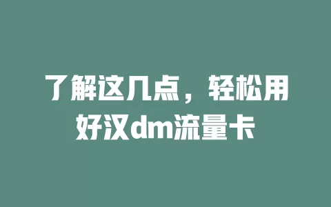 了解这几点，轻松用好汉dm流量卡