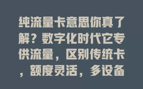 纯流量卡意思你真了解？数字化时代它专供流量，区别传统卡，额度灵活，多设备可用，选时要留意有效期等，清楚其意思才能网络畅游更顺畅