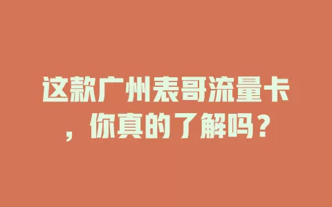 这款广州表哥流量卡，你真的了解吗？