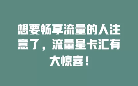 想要畅享流量的人注意了，流量星卡汇有大惊喜！