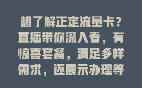 想了解正定流量卡？直播带你深入看，有惊喜套餐，满足多样需求，还展示办理等关键信息，别错过这流量惊喜！
