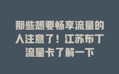 那些想要畅享流量的人注意了！江苏布丁流量卡了解一下