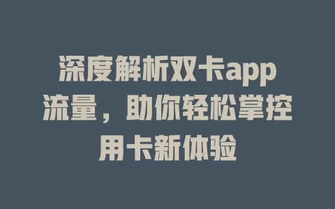 深度解析双卡app流量，助你轻松掌控用卡新体验