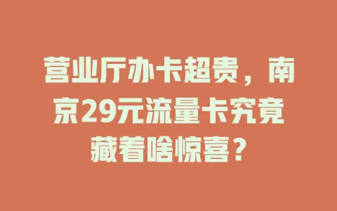 营业厅办卡超贵，南京29元流量卡究竟藏着啥惊喜？