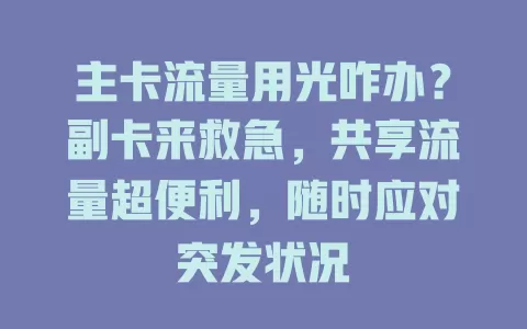 主卡流量用光咋办？副卡来救急，共享流量超便利，随时应对突发状况