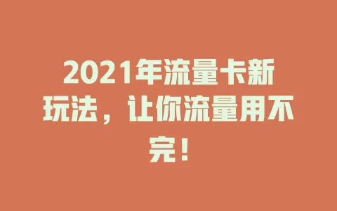 2021年流量卡新玩法，让你流量用不完！