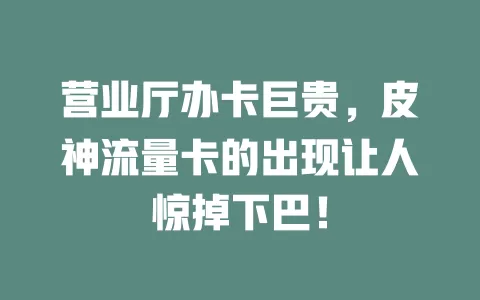 营业厅办卡巨贵，皮神流量卡的出现让人惊掉下巴！