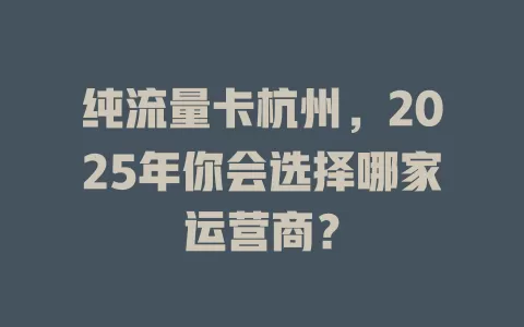 纯流量卡杭州，2025年你会选择哪家运营商？