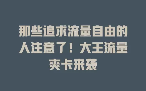 那些追求流量自由的人注意了！大王流量爽卡来袭
