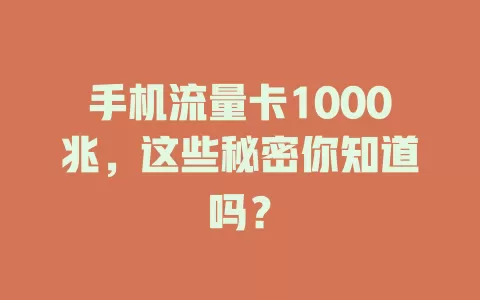 手机流量卡1000兆，这些秘密你知道吗？