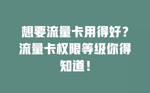 想要流量卡用得好？流量卡权限等级你得知道！