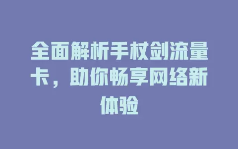 全面解析手杖剑流量卡，助你畅享网络新体验