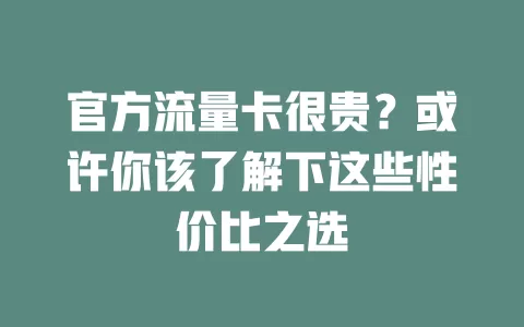 官方流量卡很贵？或许你该了解下这些性价比之选