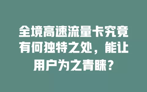 全境高速流量卡究竟有何独特之处，能让用户为之青睐？