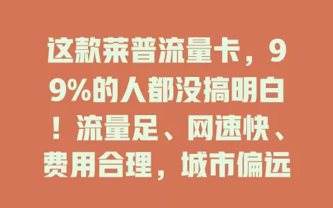 这款莱普流量卡，99%的人都没搞明白！流量足、网速快、费用合理，城市偏远地区通用，虽有小瑕疵，但仍是值得考虑的流量卡，能提供多样选择助你畅游数字世界