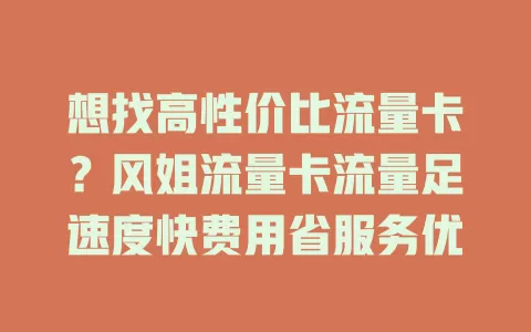 想找高性价比流量卡？风姐流量卡流量足速度快费用省服务优