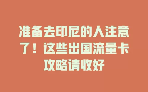 准备去印尼的人注意了！这些出国流量卡攻略请收好