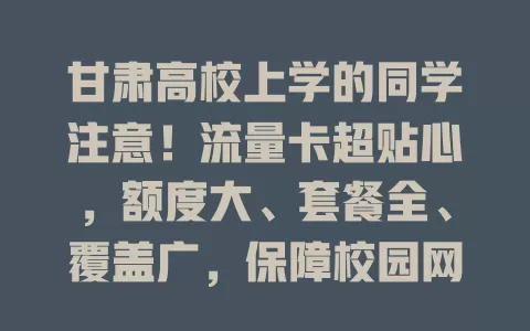 甘肃高校上学的同学注意！流量卡超贴心，额度大、套餐全、覆盖广，保障校园网络生活！