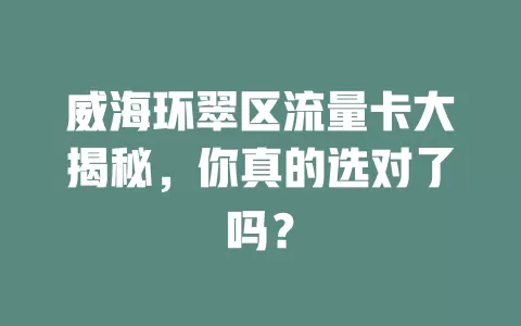 威海环翠区流量卡大揭秘，你真的选对了吗？