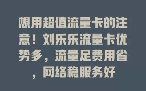 想用超值流量卡的注意！刘乐乐流量卡优势多，流量足费用省，网络稳服务好