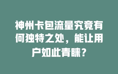 神州卡包流量究竟有何独特之处，能让用户如此青睐？