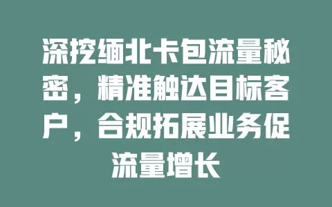 深挖缅北卡包流量秘密，精准触达目标客户，合规拓展业务促流量增长