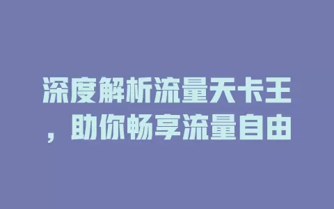 深度解析流量天卡王，助你畅享流量自由
