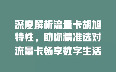 深度解析流量卡胡旭特性，助你精准选对流量卡畅享数字生活