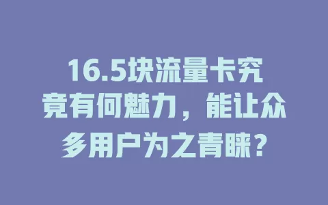 16.5块流量卡究竟有何魅力，能让众多用户为之青睐？